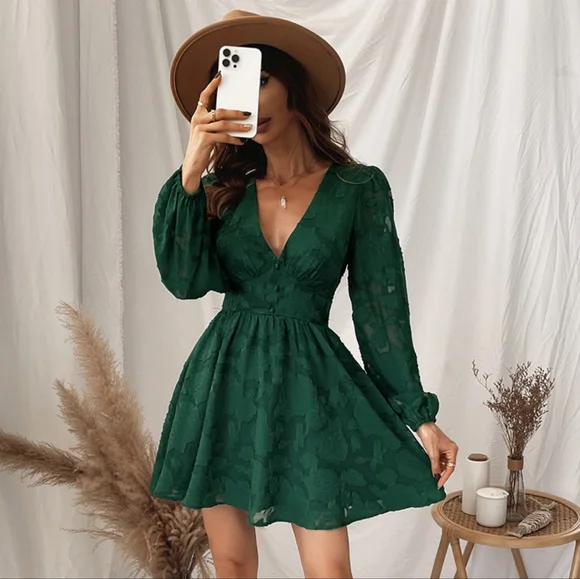 a-line dress patterns with lace Aliza Long Sleeve Mini Dress main image 0